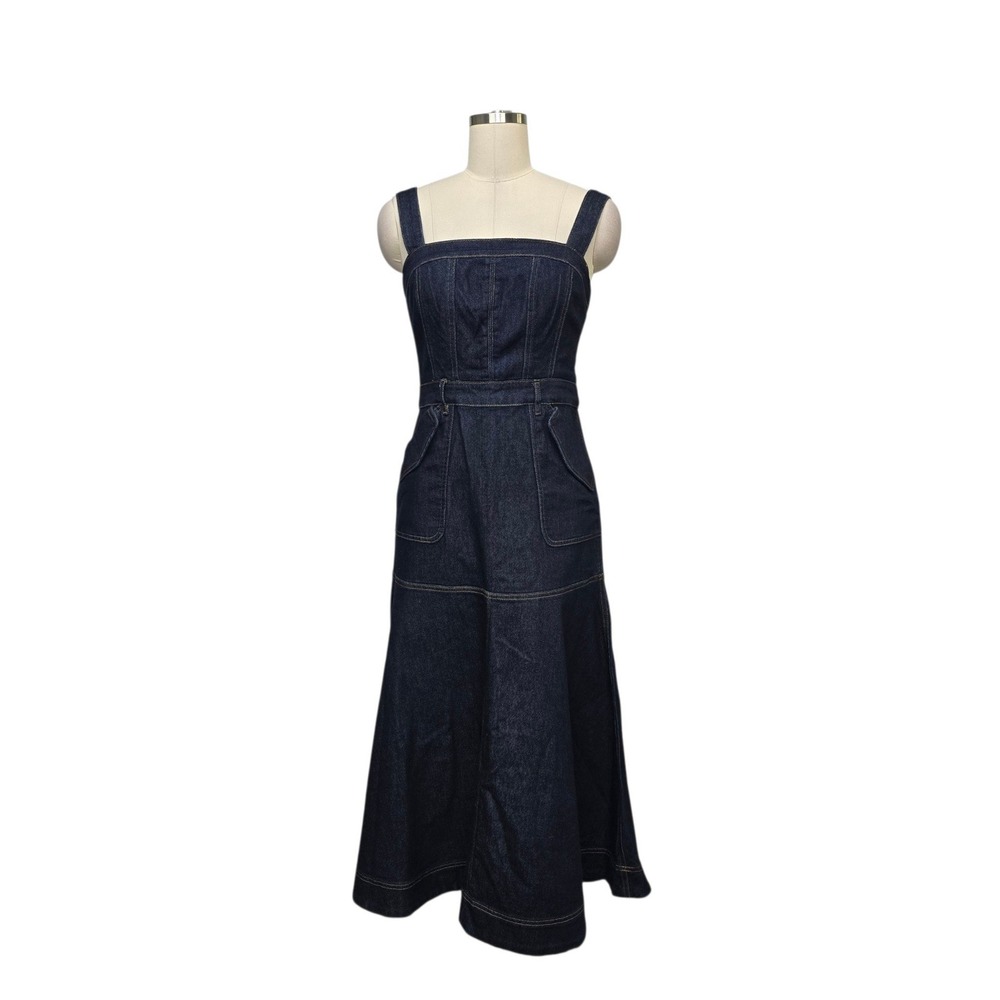 Avec Les Filles Denim Maxi Dress Royal Rinse Blue Size 4 NWT Boho Utility